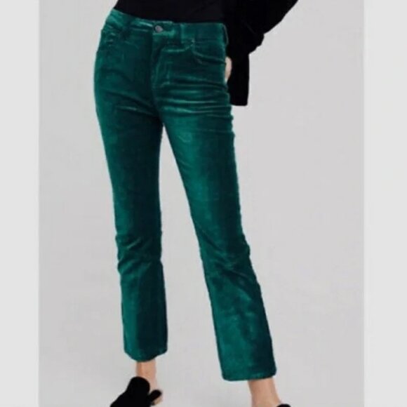 Free People Emerald Green Velvet Pants Size 31 Fall Holidays Festive - Picture 1 of 6
